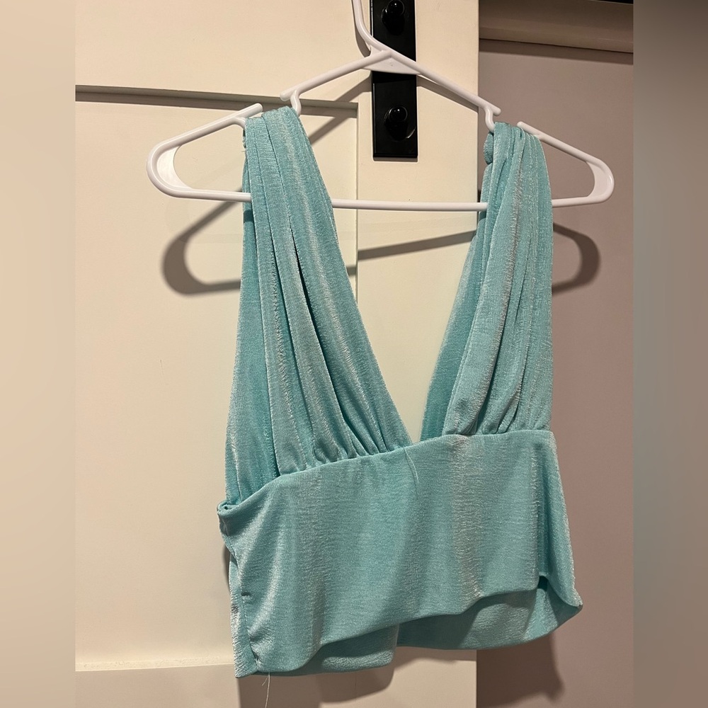 Blue Sparkly V-Neck Tank with think straps